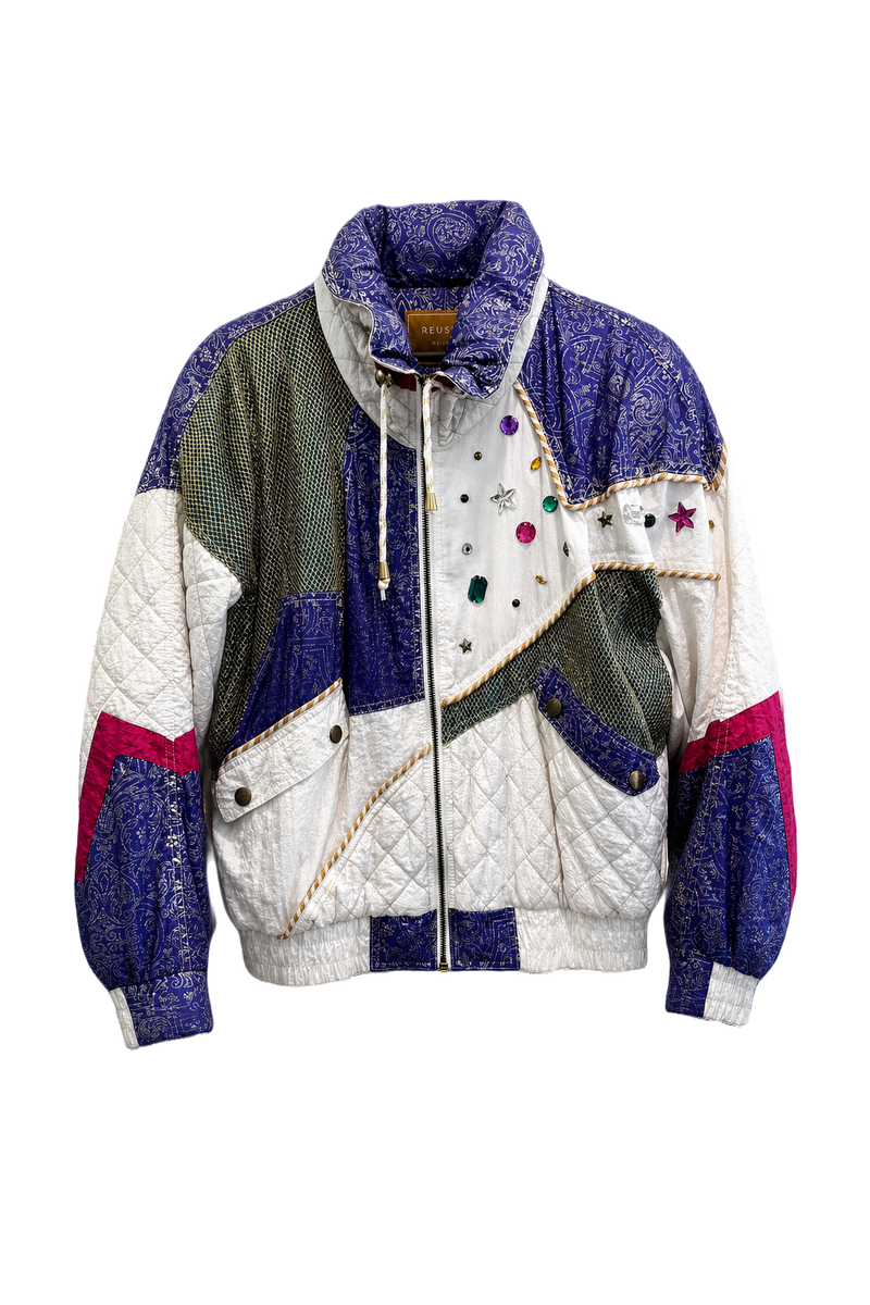 1980s White Polyester Bomber Jacket - Front View