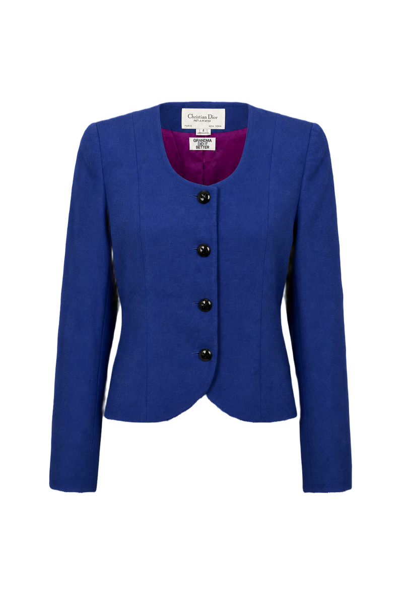 1980s Blue Wool Blazer - Front View