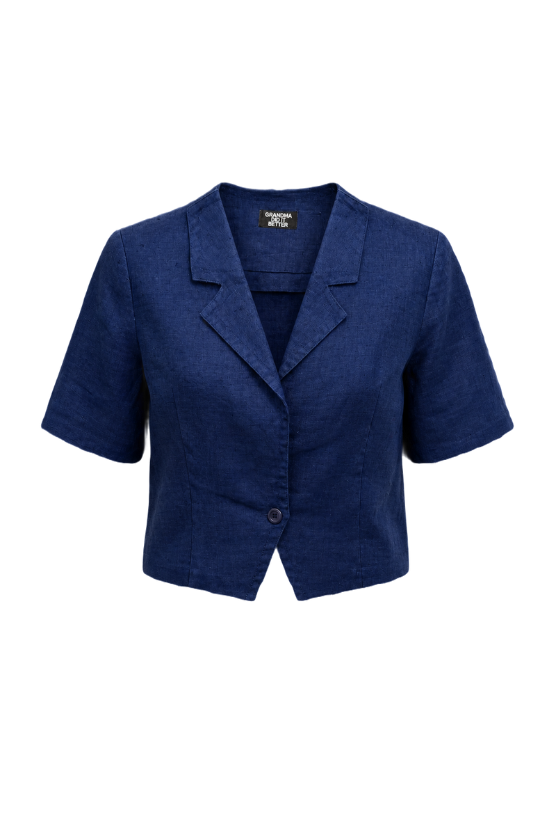 1950s Navy Blue Linen Blend Jacket - Front View