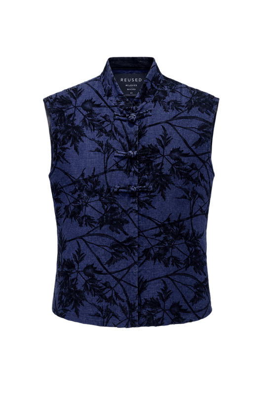 1970s Blue Cotton Vest - Front View