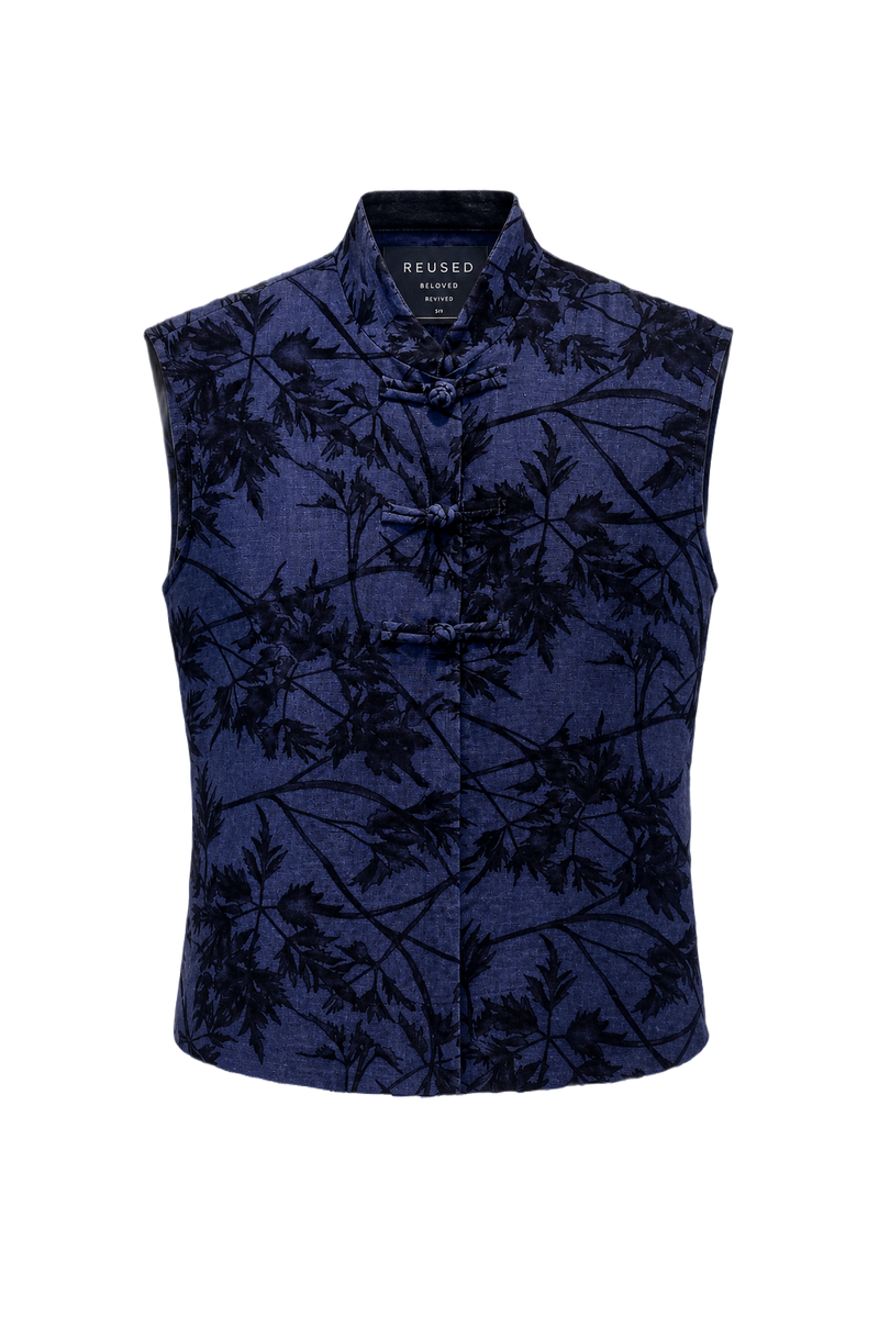 1970s Blue Cotton Vest - Front View