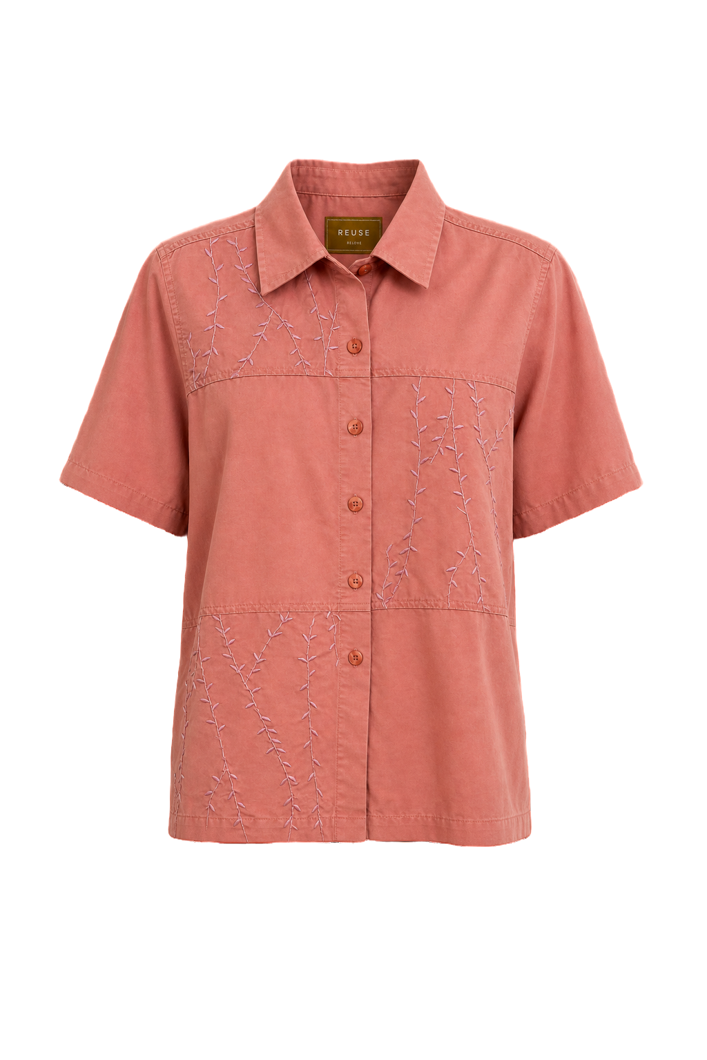 1970s Coral Cotton Shirt - Front View