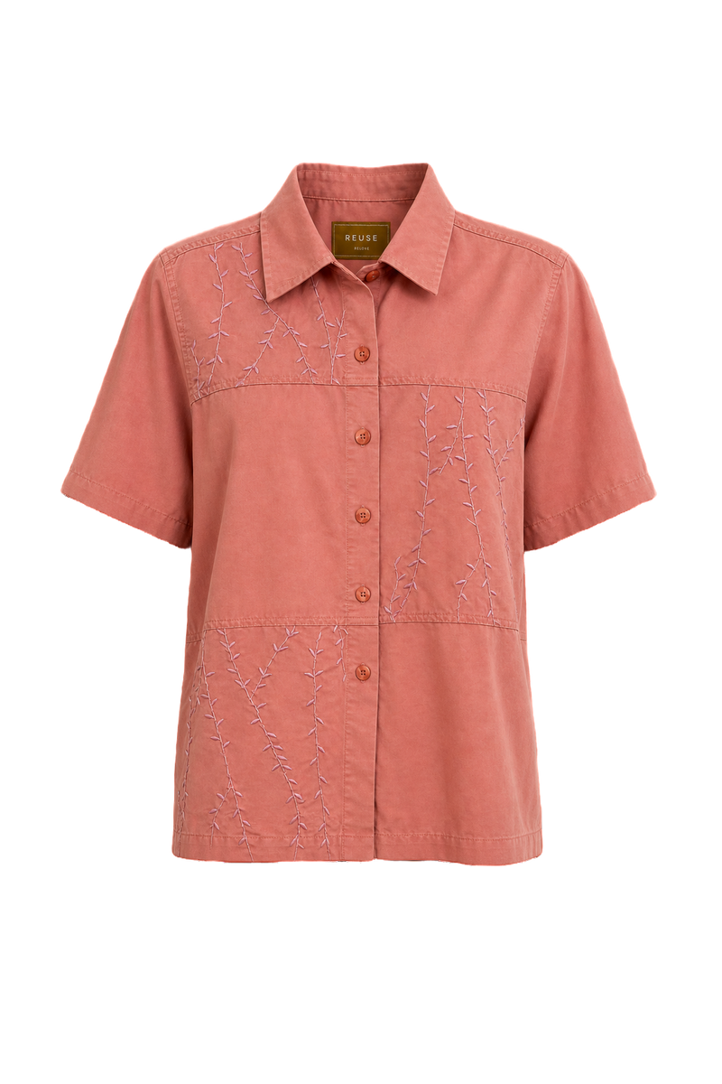 1970s Coral Cotton Shirt - Front View