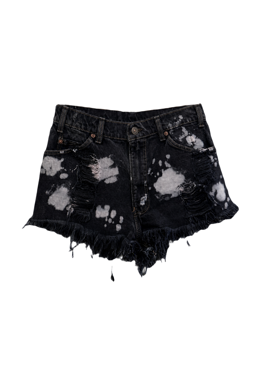 1990s Black Denim High-Rise Shorts - Front View