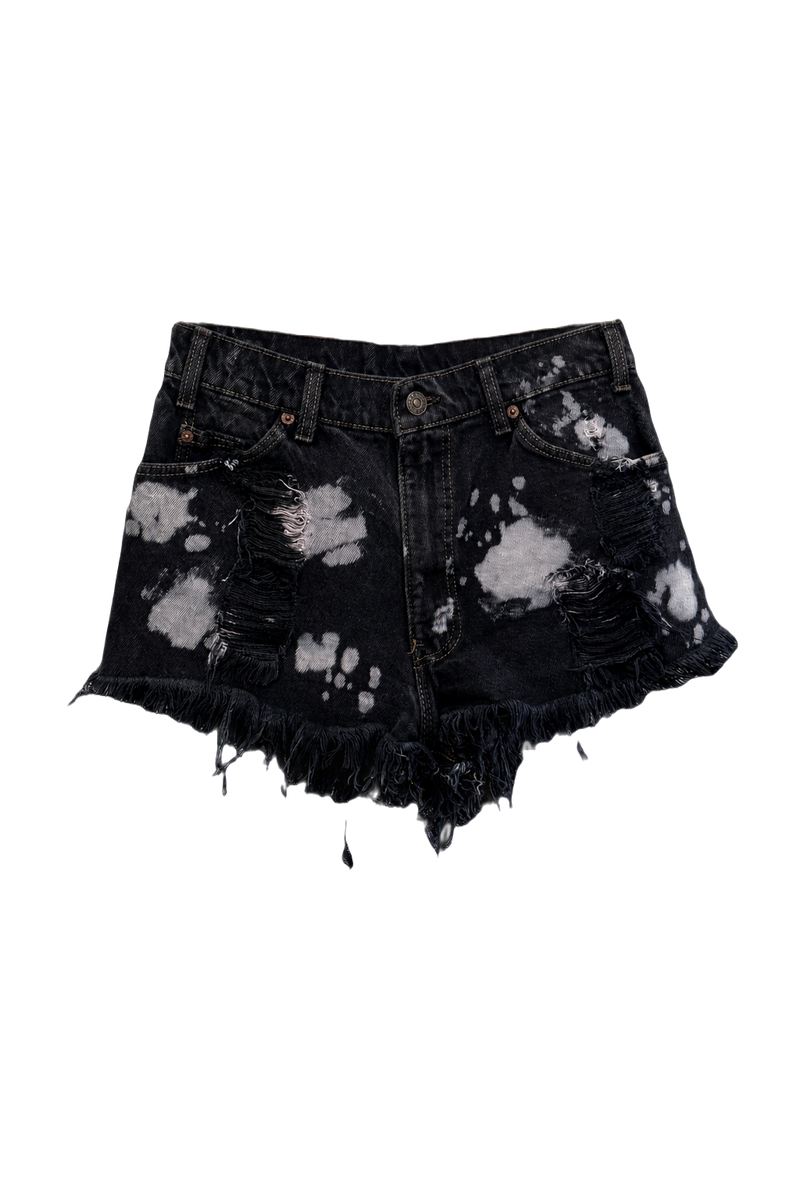 1990s Black Denim High-Rise Shorts - Front View