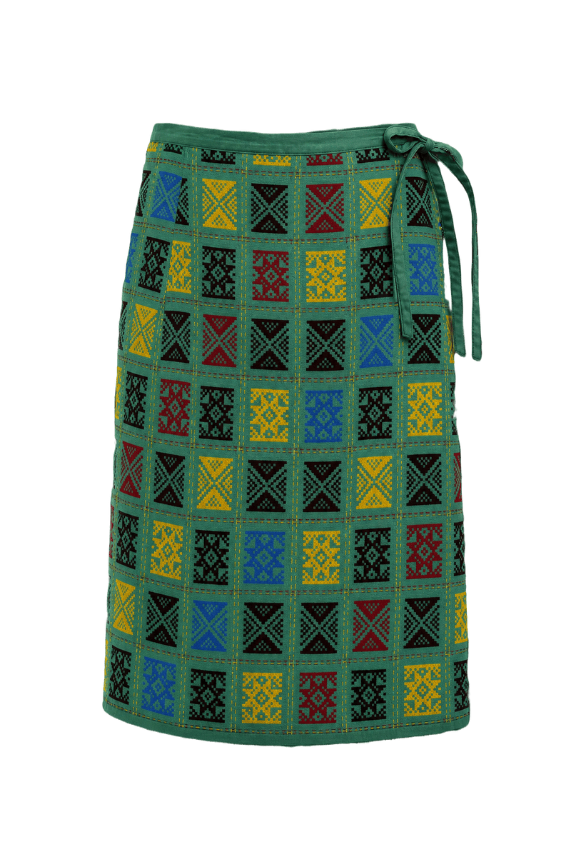 1970s Green Cotton Skirt - Front View