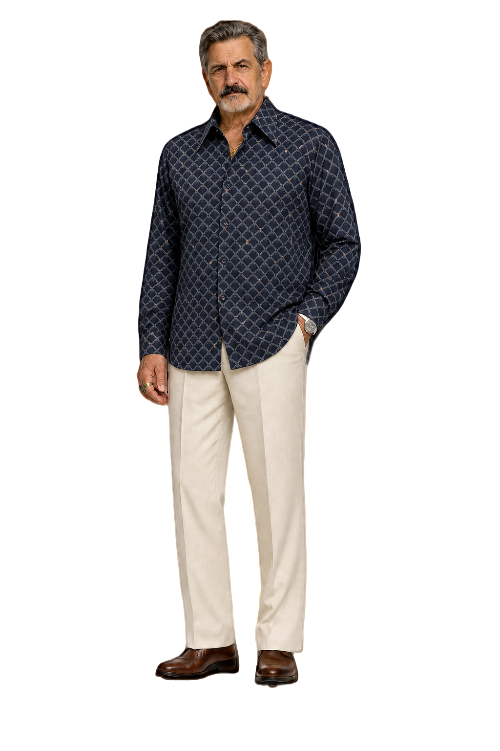 1980s Navy Blue Cotton Shirt - Model