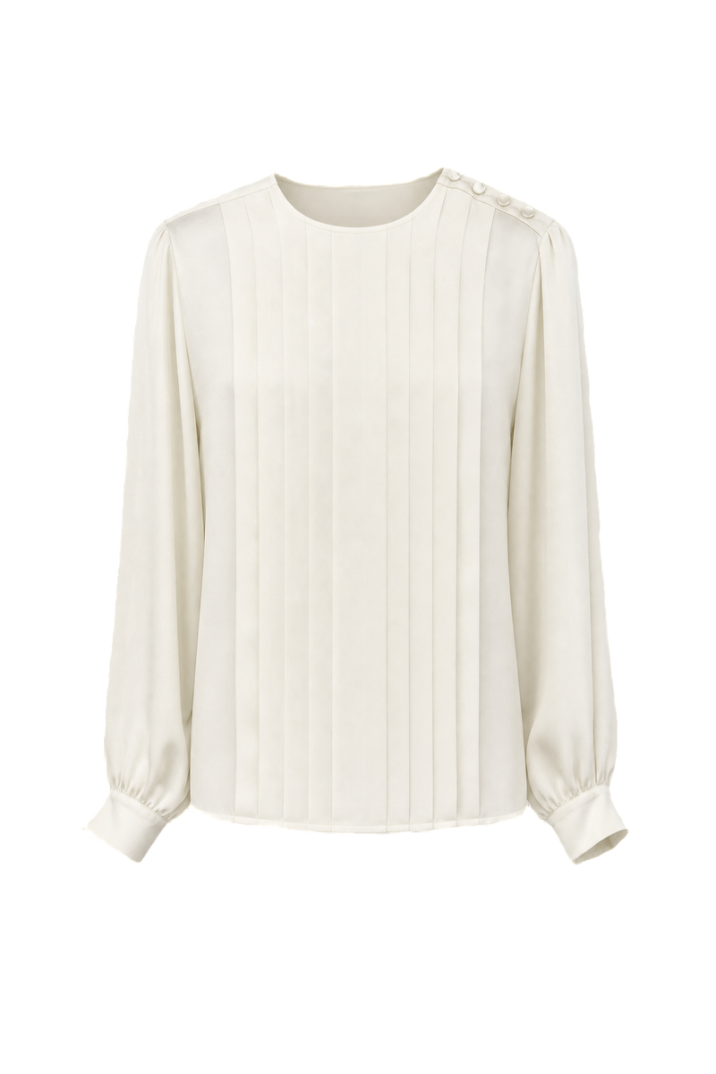 1980s Cream White Silk Blouse - Front View