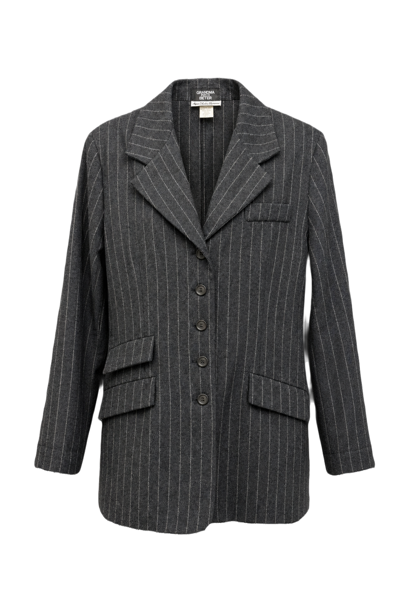 1980s Charcoal Grey Wool Blazer - Front View