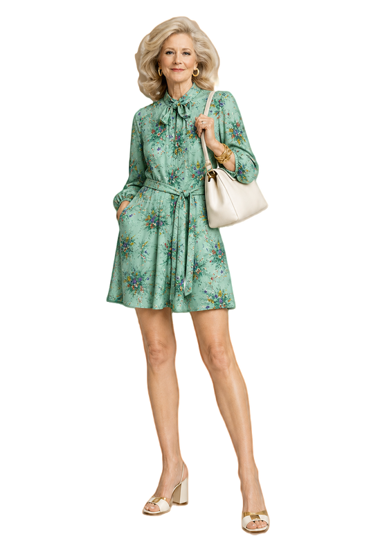 1970s Mint Green Polyester Dress - Model