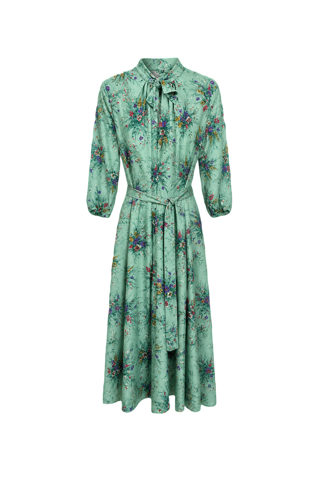 1970s Mint Green Polyester Dress - Front View