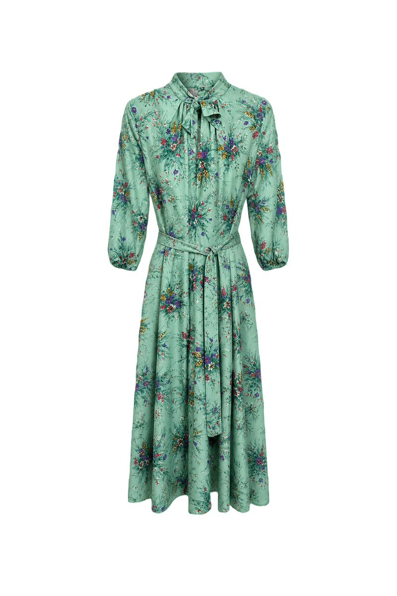 1970s Mint Green Polyester Dress - Front View