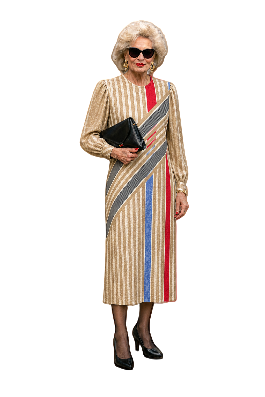1980s Beige with Multicolor Polyester Dress - Model