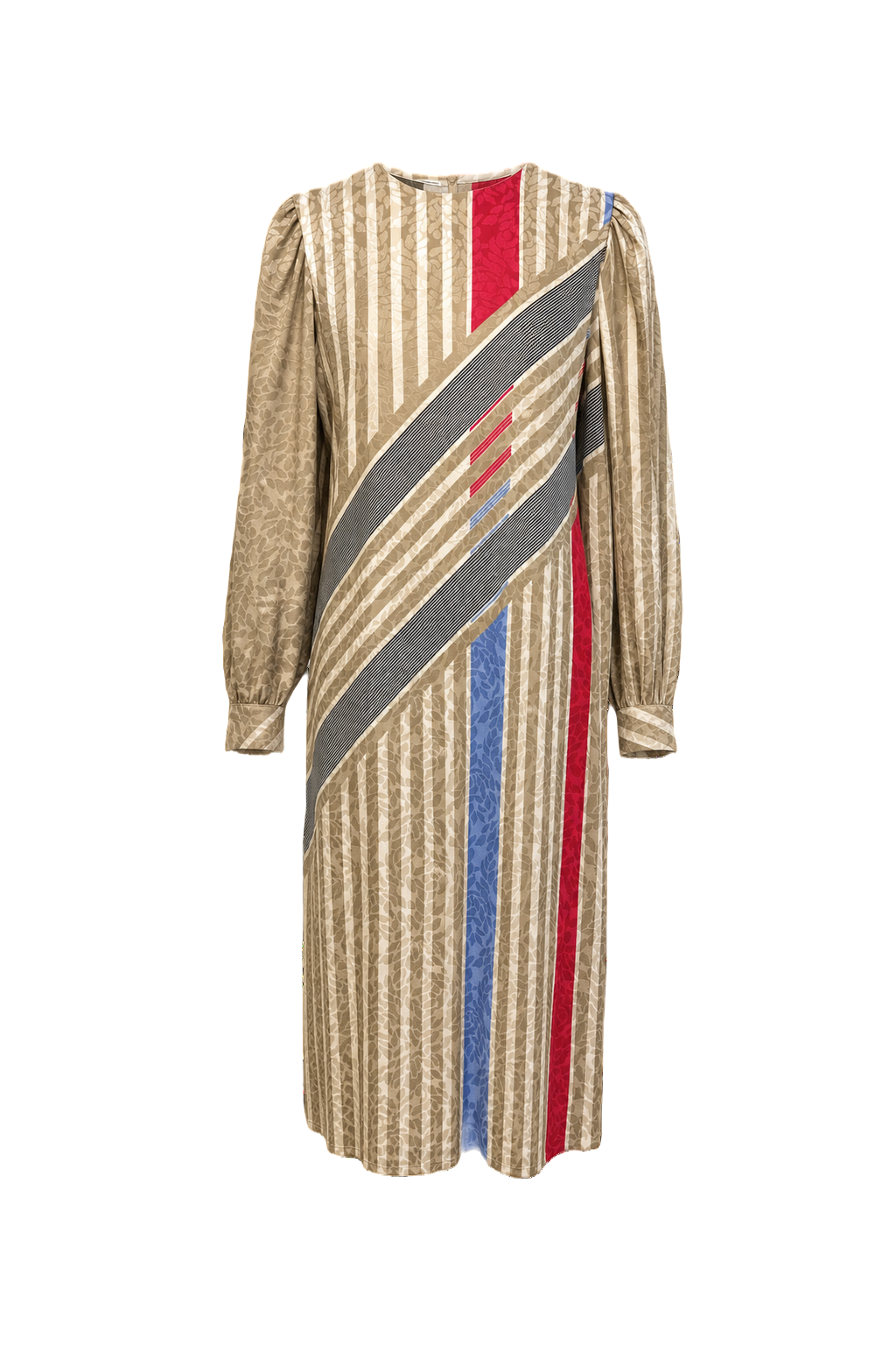1980s Beige with Multicolor Polyester Dress - Front View