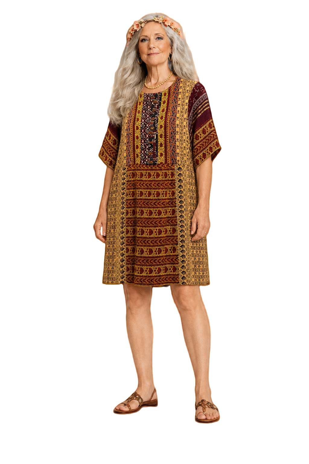 1970s Burgundy Cotton Blend Dress - Model