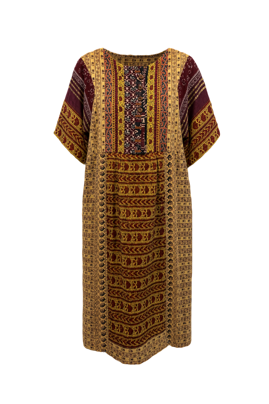 1970s Burgundy Cotton Blend Dress - Front View