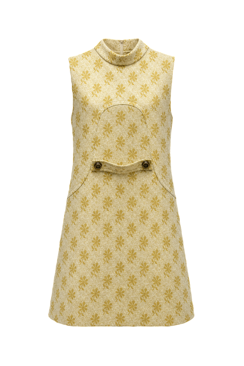 1970s Yellow Cotton Shift Dress - Front View