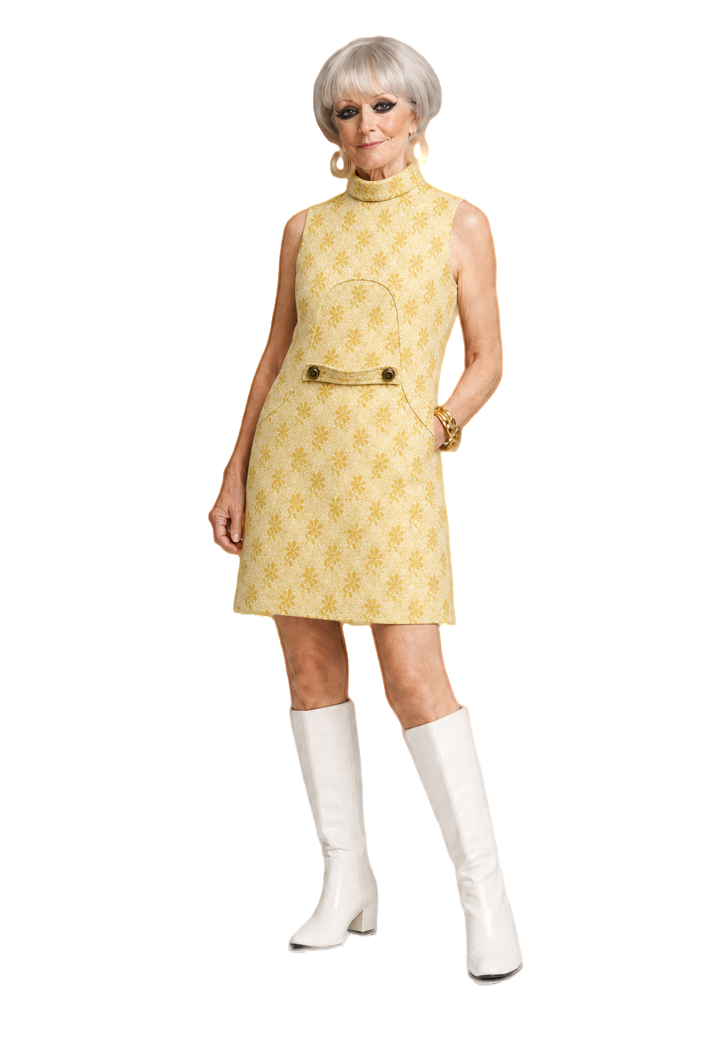 1970s Yellow Cotton Shift Dress - Model