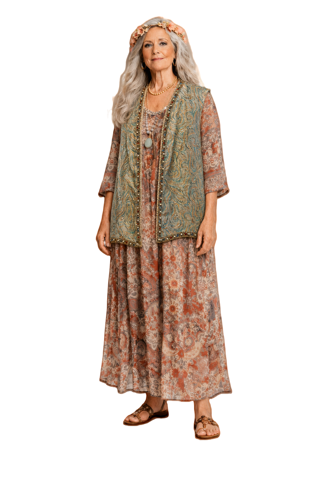 1970s Gold Brocade Sleeveless Vest - Model