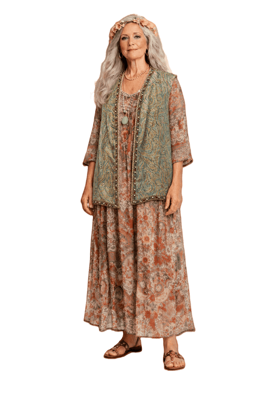1970s Gold Brocade Sleeveless Vest - Model