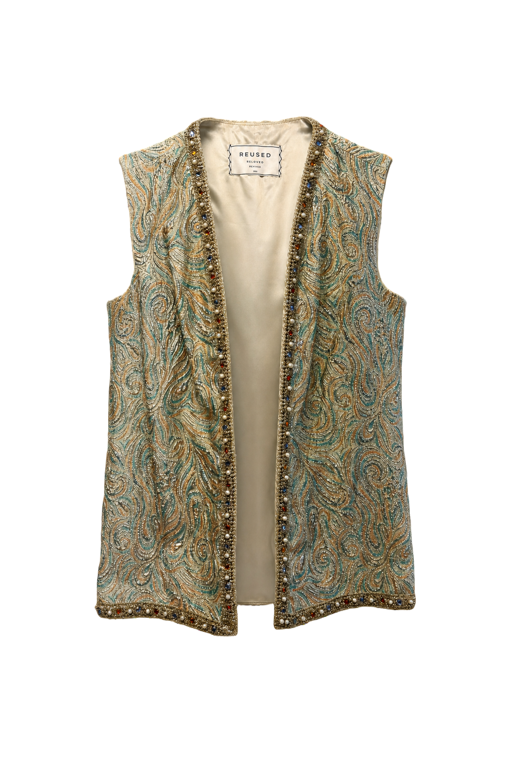 1970s Gold Brocade Sleeveless Vest - Front View