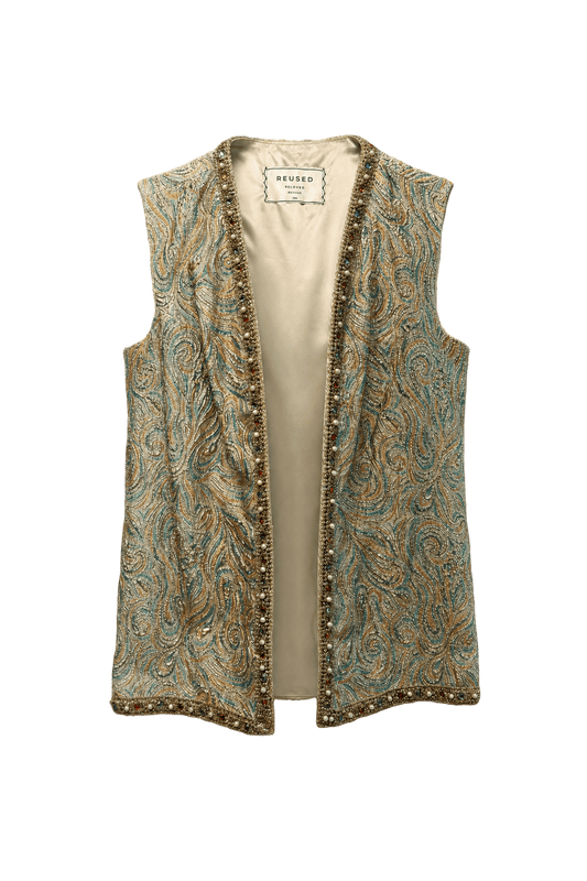 1970s Gold Brocade Sleeveless Vest - Front View