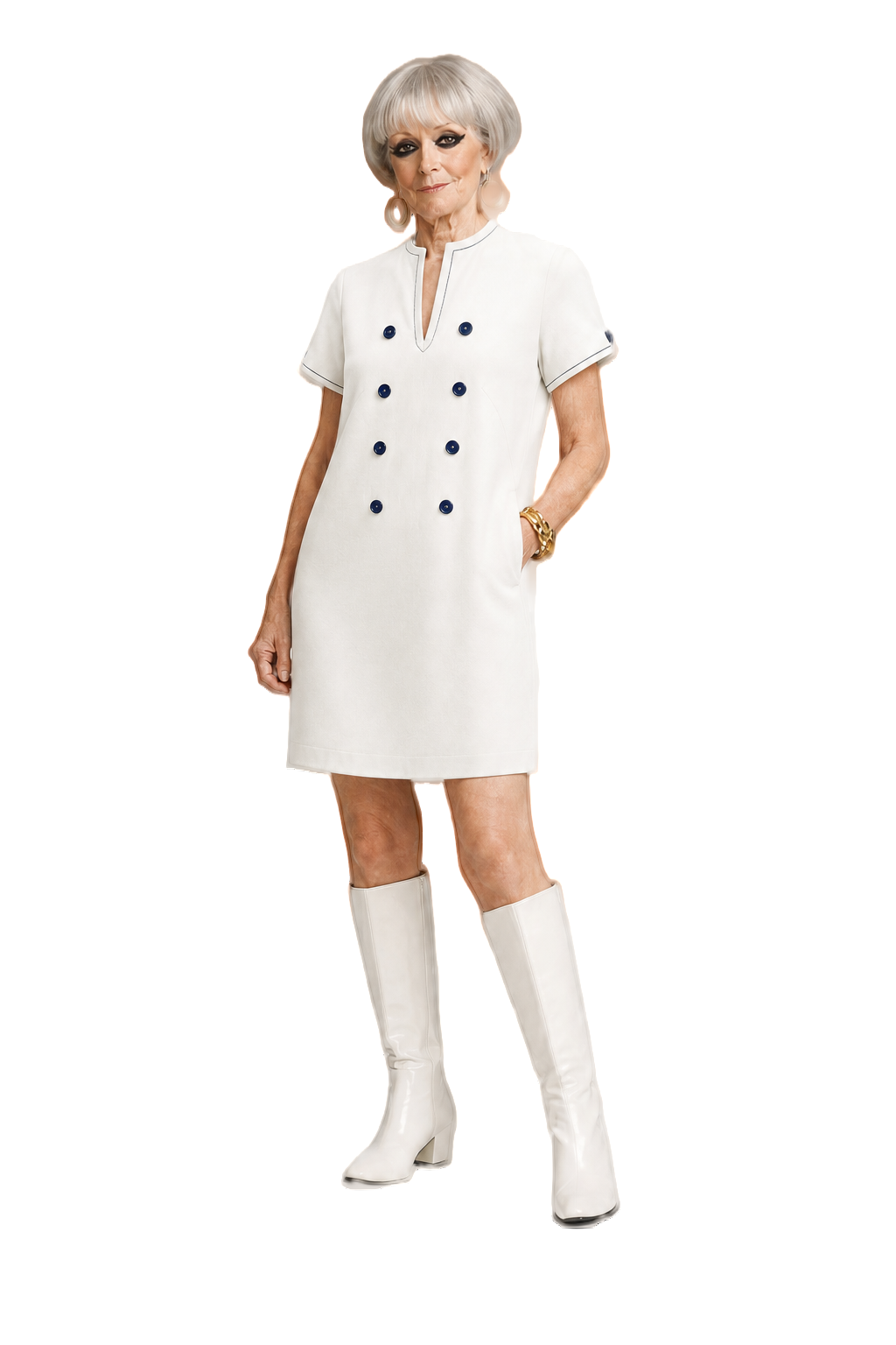 1990s White Polyester Dress - Model
