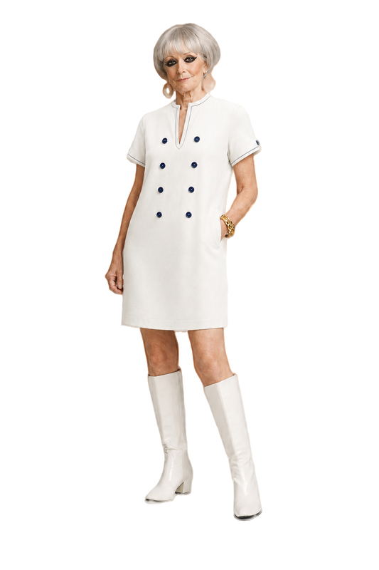 1990s White Polyester Dress - Model