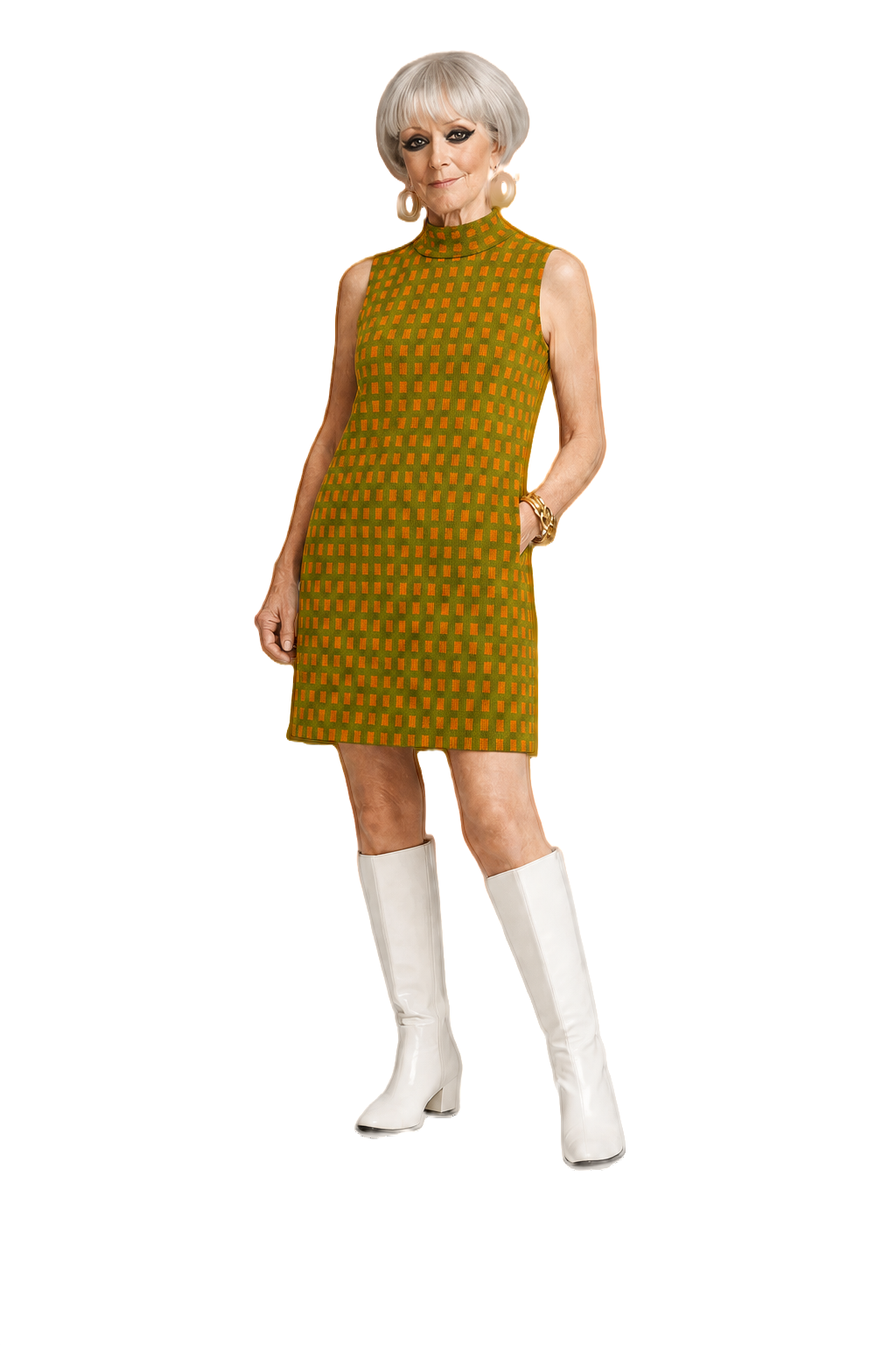 1960s Green Wool Blend Shift Dress - Model