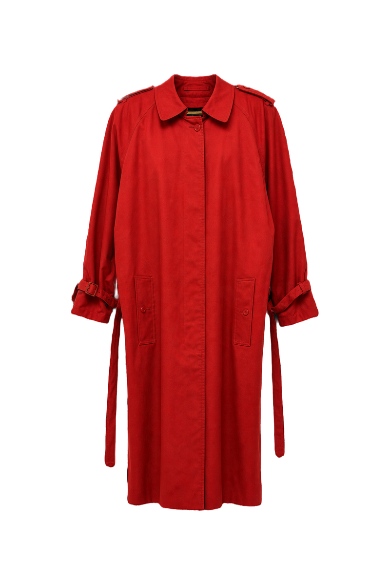 1980s Red Cotton Blend Trench Coat - Front View