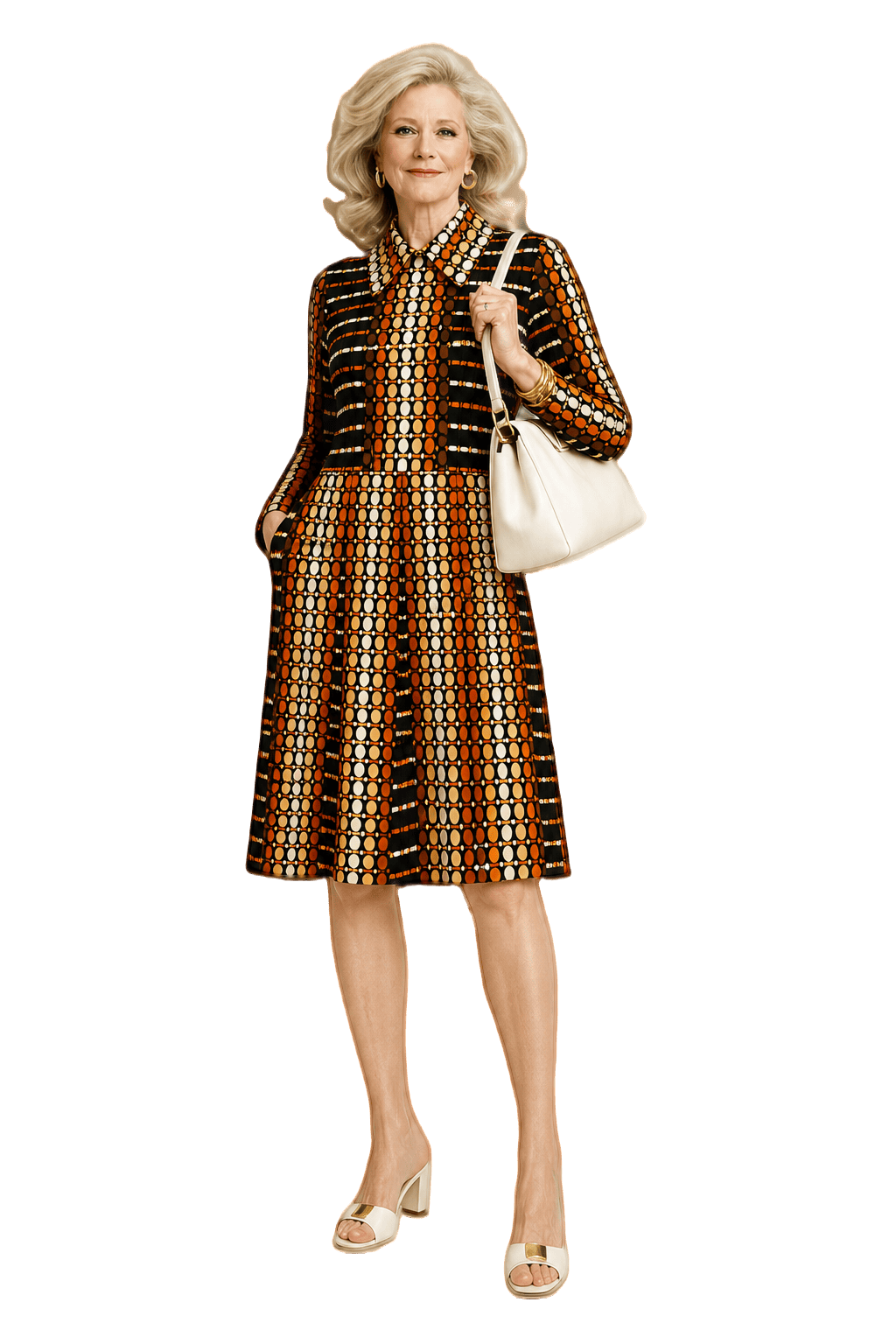 1970s Orange Polyester Dress - Model