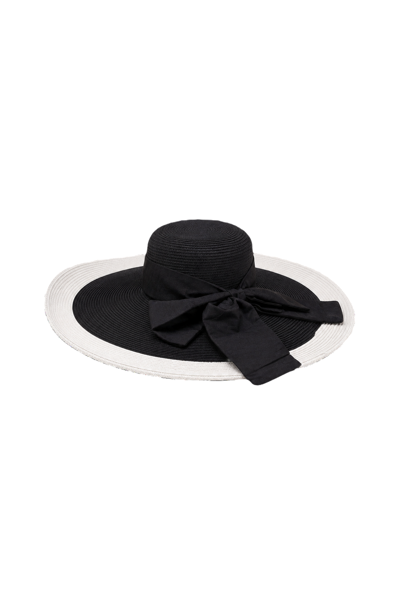 1980s Black & White Straw Hat - Front View