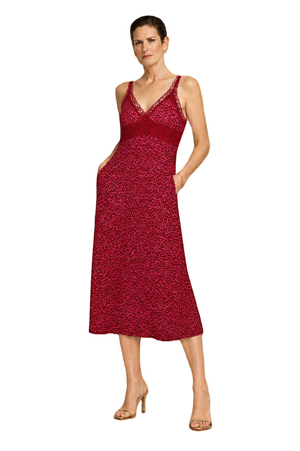 1990s Deep Pink Cotton Blend Slip Dress - Model