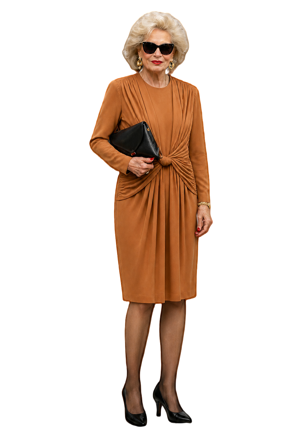 1980s Rust Orange Polyester Dress - Model