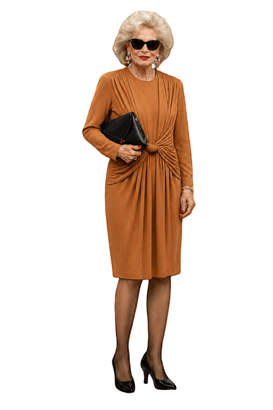 1980s Rust Orange Polyester Dress - Model