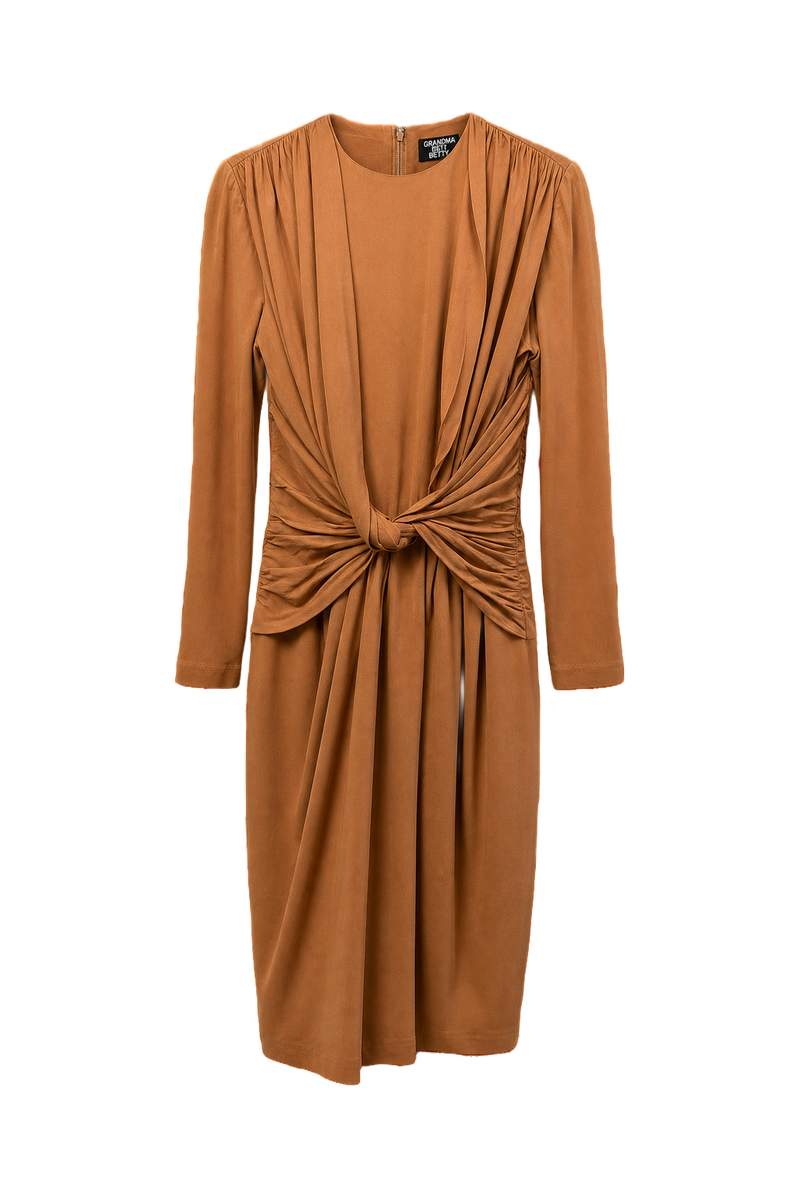 1980s Rust Orange Polyester Dress - Front View