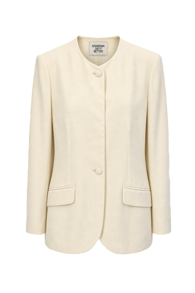 1980s Cream Polyester Blazer - Front View