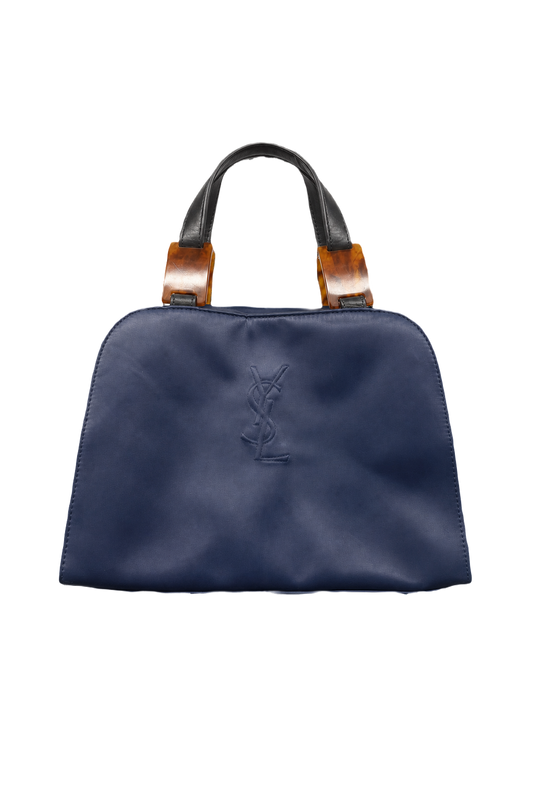 1990s Navy Blue Leather Bag - Front View