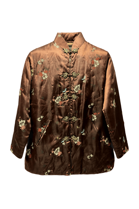 1970s Brown Silk Satin Jacket - Front View