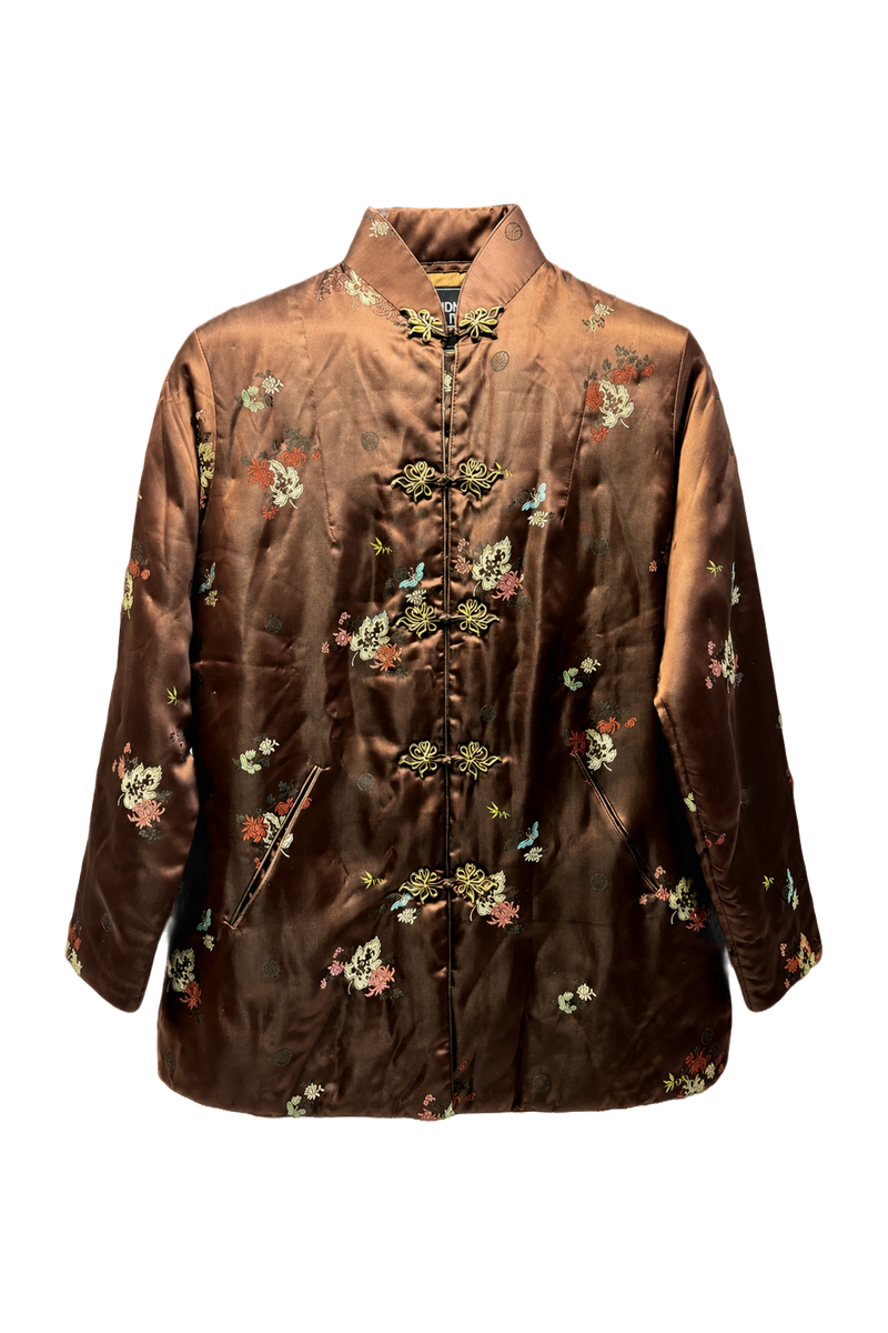1970s Brown Silk Satin Jacket - Front View