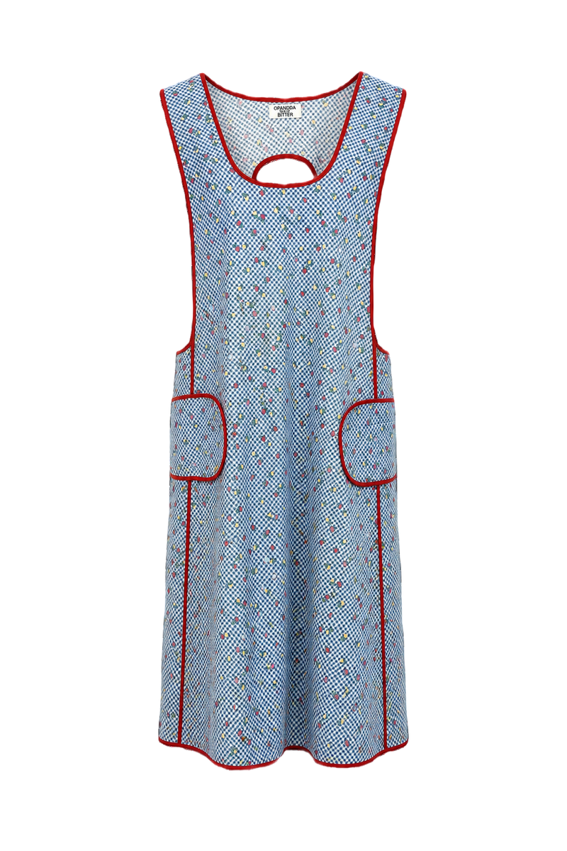 1950s Blue Cotton Pinafore Dress - Front View