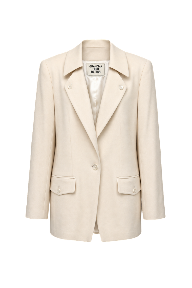 1980s Cream Wool Blend Blazer - Front View