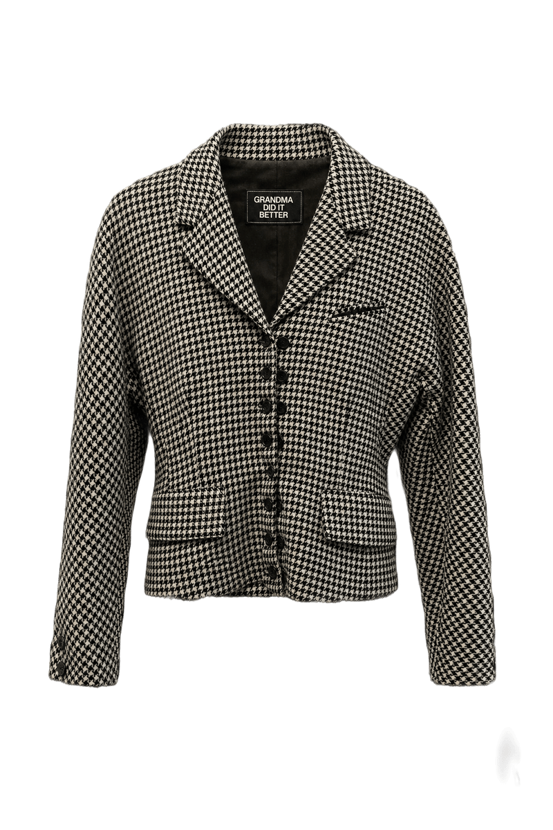 1990s Black and White Wool Blend Jacket - Front View