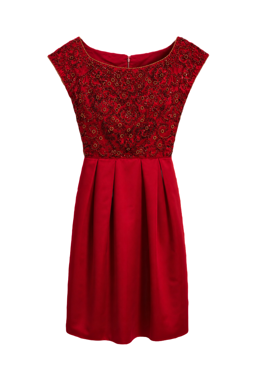 1950s Crimson Red Satin Dress - Front View