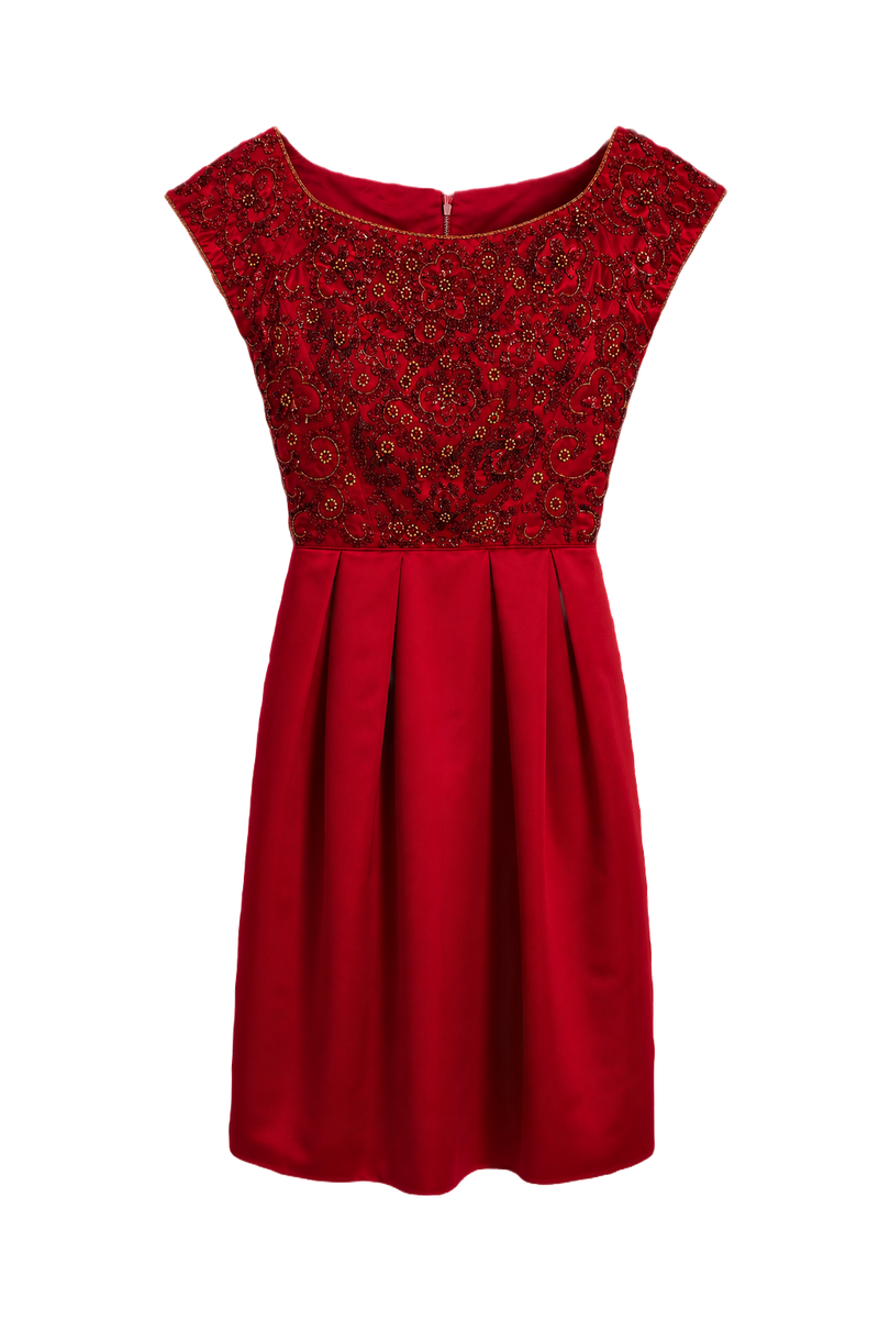 1950s Crimson Red Satin Dress - Front View