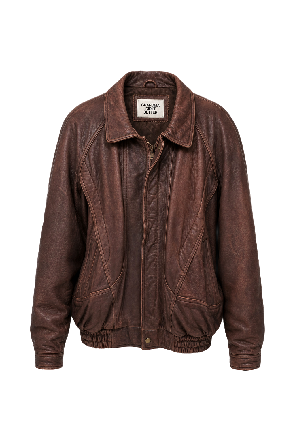 1970s Brown Leather Jacket - Front View
