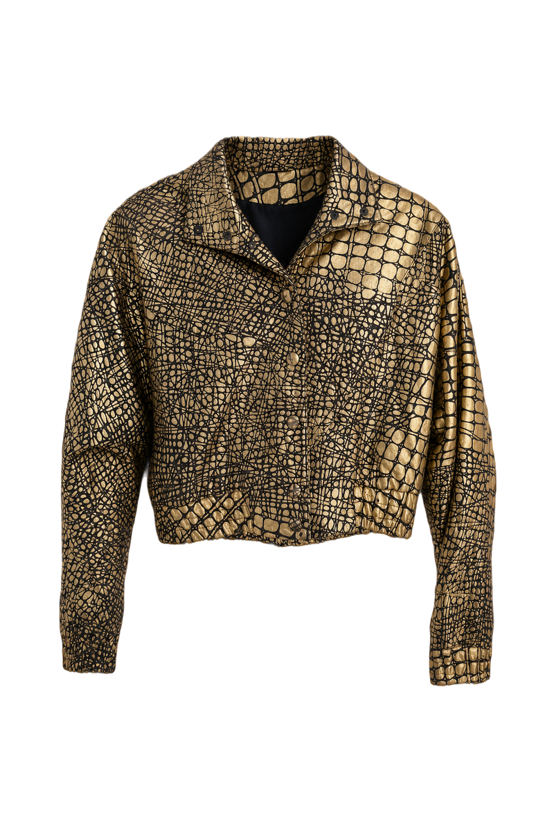1980s Metallic Gold Synthetic Blend Jacket - Front View
