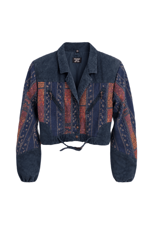 1970s Navy Blue Suede Jacket - Front View