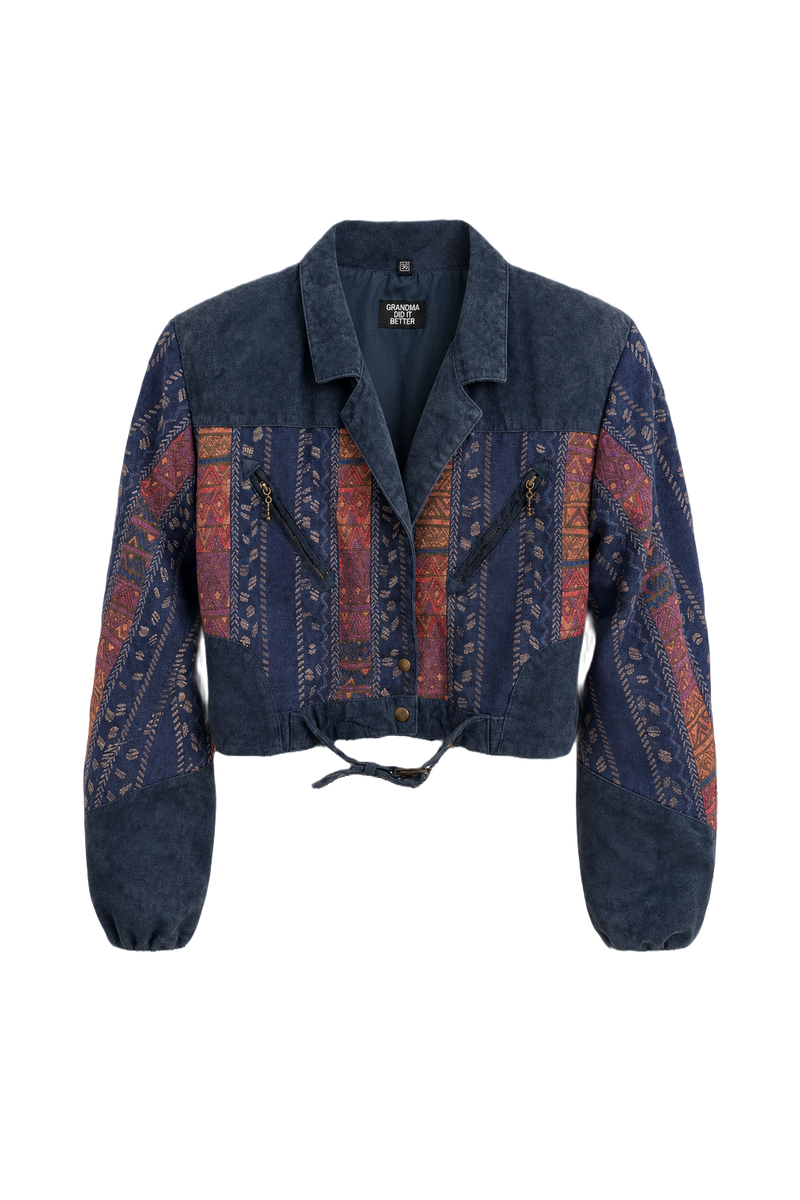 1970s Navy Blue Suede Jacket - Front View