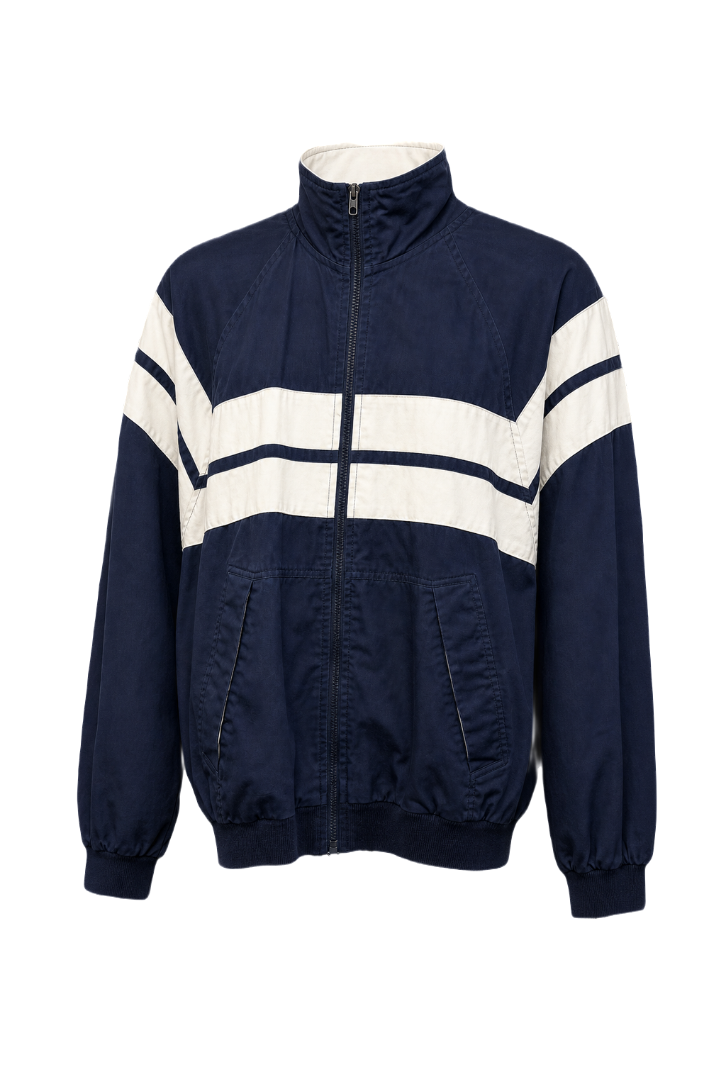 1980s Navy Blue Synthetic Blend Jacket - Front View